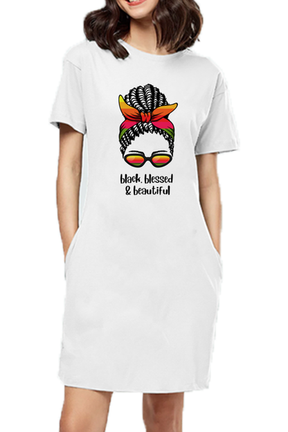 Playful AfroBlack Woman Messy Bun T-Shirt Dress