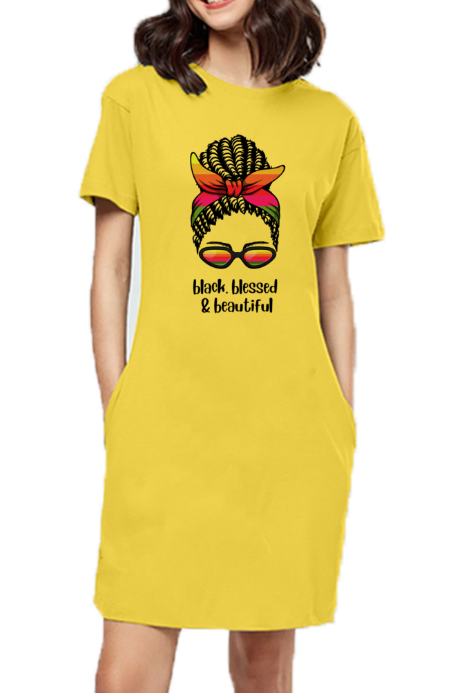 Playful AfroBlack Woman Messy Bun T-Shirt Dress