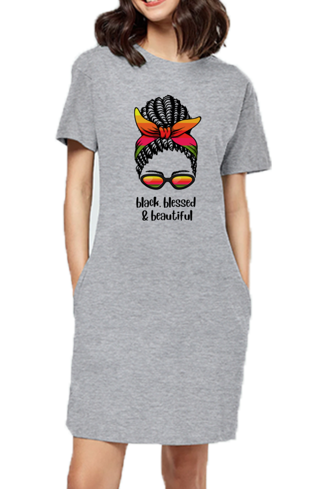 Playful AfroBlack Woman Messy Bun T-Shirt Dress